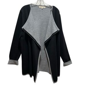 Lineamaglia Italian Wool Blend Black & Gray Open Lagenlook Cardigan - Size XL